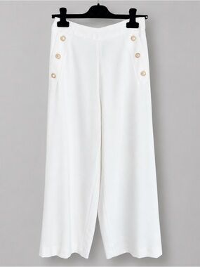 Women’s Edward Achour White Wide-Leg Button Detail Pants